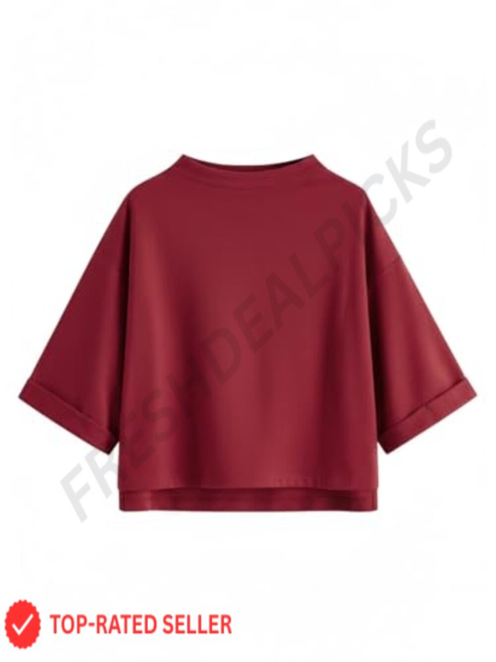 SweatyRocks Womens 3/4 Sleeve Mock Neck Loose Fit T-Shirt Asymmetrical Hem